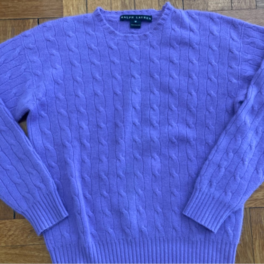 100% Cashmere Ralph Lauren Purple Cable Knit Sweater.